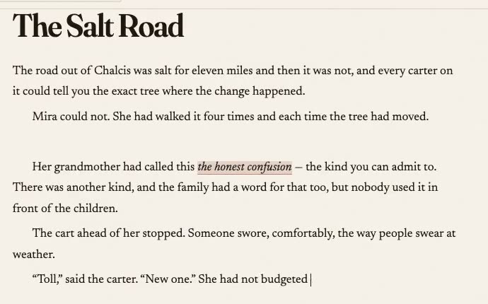 A chapter open in the editor, with an outline of chapters beside it.